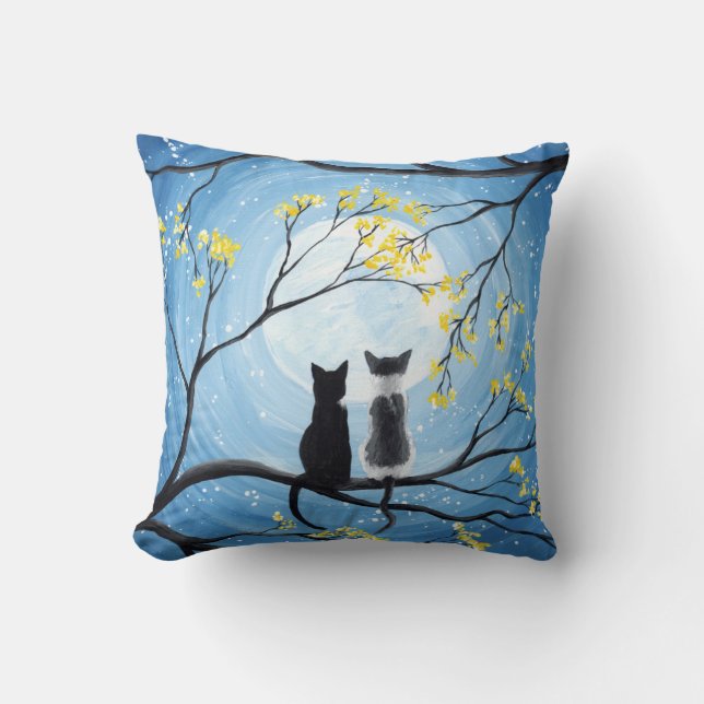 Coussin Lune lunaire avec chats (Recto)