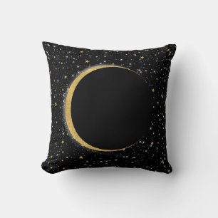 Coussin Lune Magique Céleste Noir & Or Étoiles Lunaires
