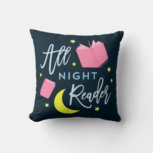 Coussin Lune Stars et livres roses Tous Lecteur de Nuit (Recto)