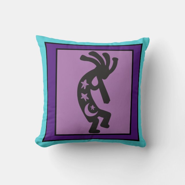 Coussin Lune turquoise et étoiles Kokopelli Jeu d'oreiller (Recto)