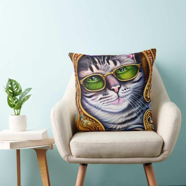 Coussin Lunettes adorables portant un chat Hipster (Chaise)