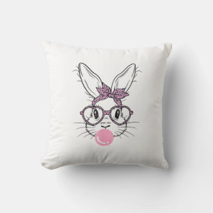 Coussin Lunettes de léopard visage de lapin Bubble Gum Jou