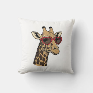 Coussin Lunettes de soleil à cœur de girafe gravé vintage 
