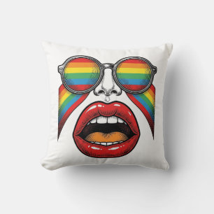 Coussin Lunettes de soleil arc-en-ciel rétro lèvres visage