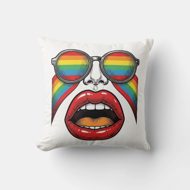 Coussin Lunettes de soleil arc-en-ciel rétro lèvres visage (Recto)