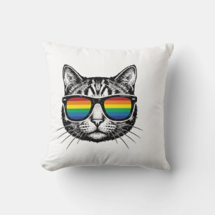 Coussin Lunettes de soleil arc-en-ciel vintage Chat Fierté