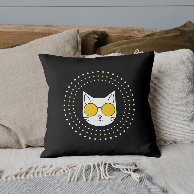 Coussin Lunettes De Soleil Chat Et Pied En Blanc Jaune Noi (Créateur téléchargé)