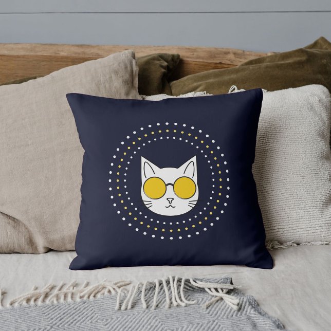 Coussin Lunettes De Soleil Chat Et Pied En Bleu Jaune Blan (Créateur téléchargé)