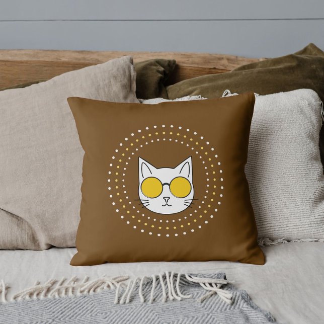 Coussin Lunettes De Soleil Chat Et Pied En Bleu Jaune Blan (Créateur téléchargé)