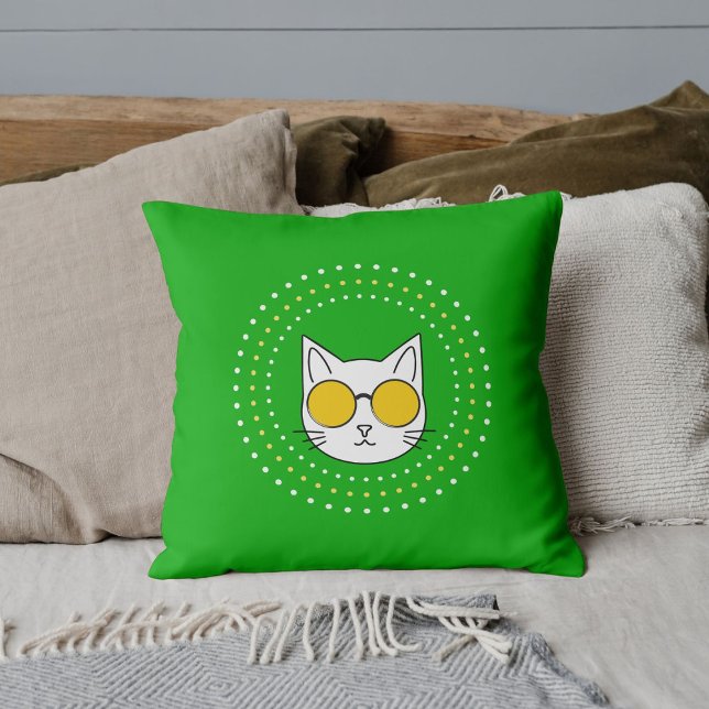 Coussin Lunettes De Soleil Chat Et Pied En Bleu Jaune Blan (Créateur téléchargé)
