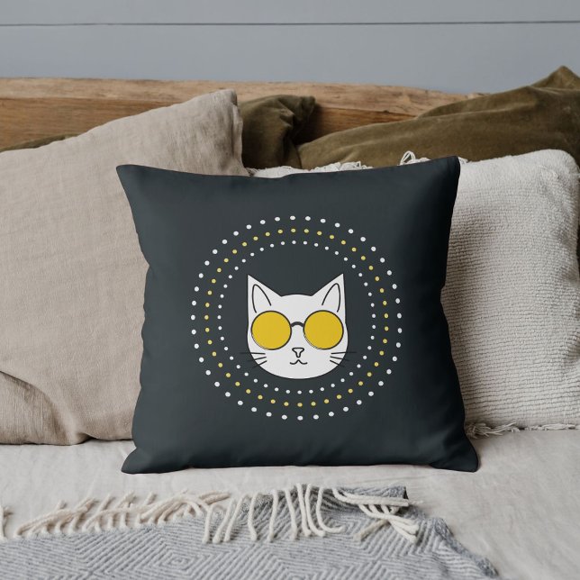Coussin Lunettes De Soleil Cute Chat Et Pied En Gris Blanc (Créateur téléchargé)
