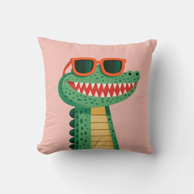 Coussin Lunettes de soleil de crocodile drôle Mignon anima (Recto)