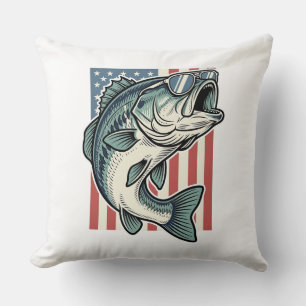 Coussin Lunettes de soleil de pêche à la basse patriotique