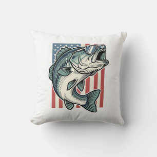 Coussin Lunettes de soleil de pêche à la basse patriotique