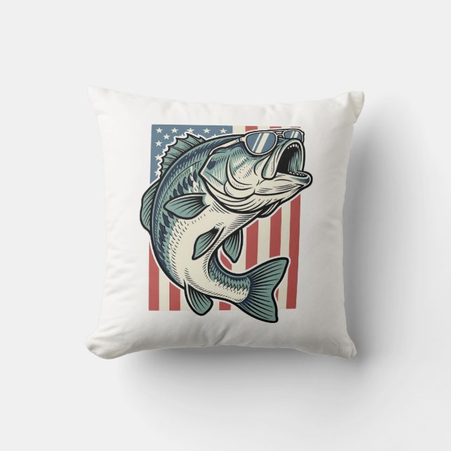 Coussin Lunettes de soleil de pêche à la basse patriotique (Recto)