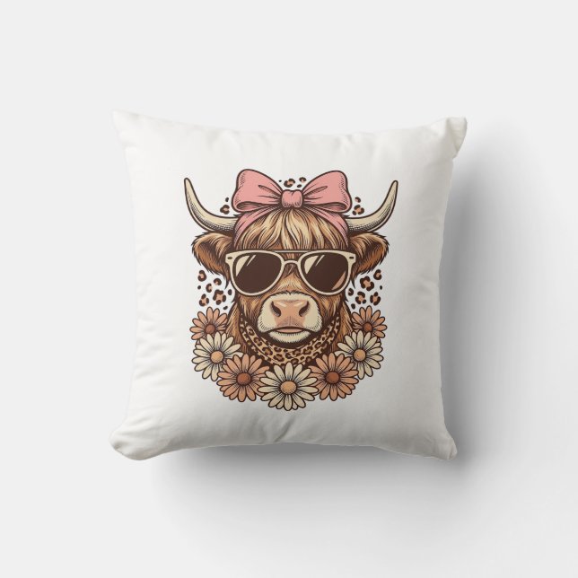 Coussin Lunettes de soleil de vache des Highlands mignonne (Recto)