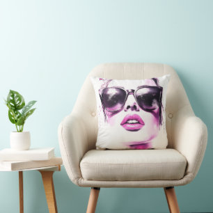 Coussin Lunettes de soleil femme mode aquarelle rose chic