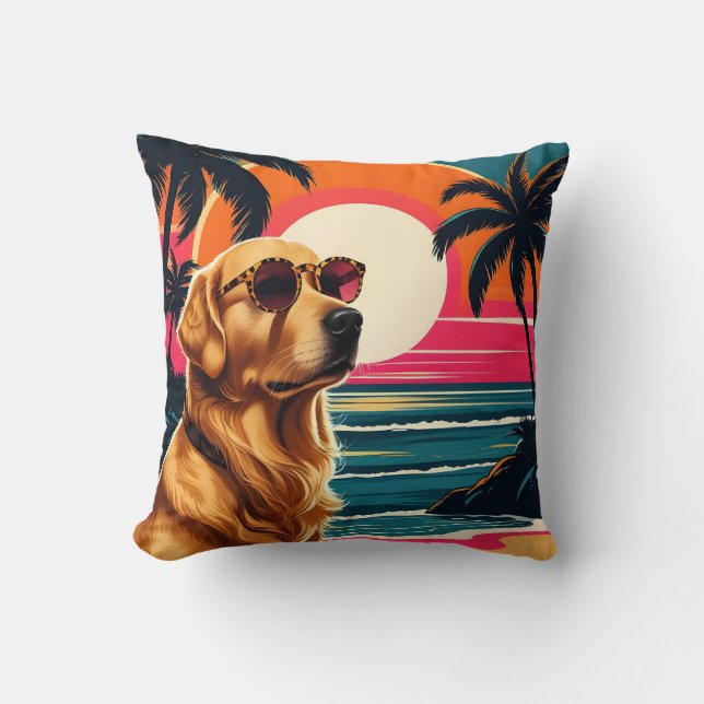 Coussin Lunettes de soleil pour chien rétro Plage au couch (Recto)