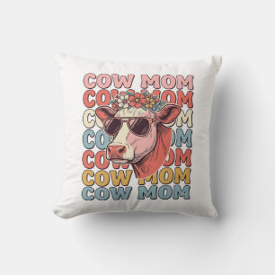 Coussin Lunettes de soleil rétro Cow Mom gravure vintage D