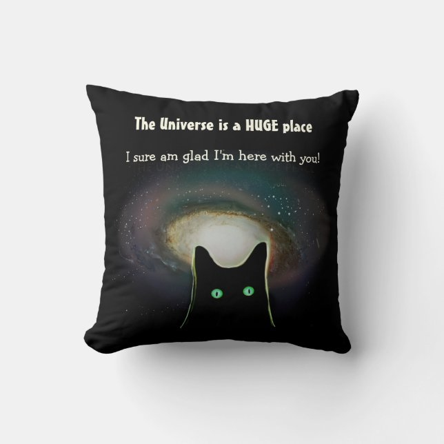 Coussin L'univers est carreau mignon de chat noir de ~ (Recto)