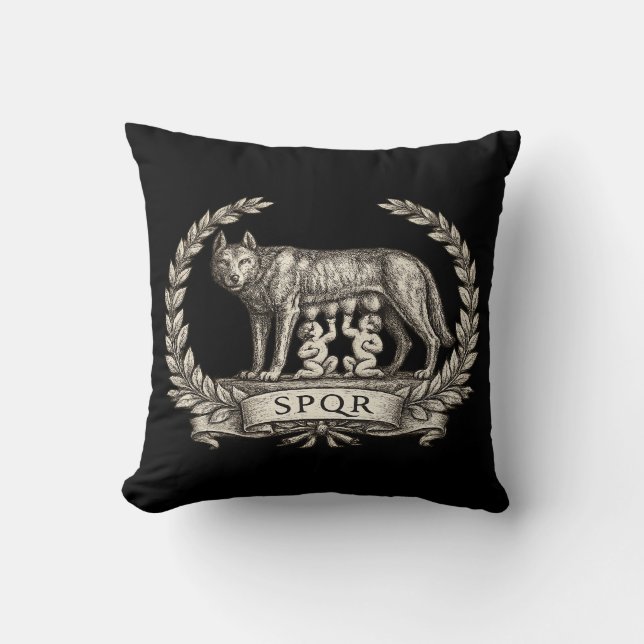 Coussin Lupa Capitolina Vintage Emblème Romulus Remus SPQR (Recto)