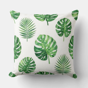 Coussin Lush Tropical Monstera et feuille de palmier sans
