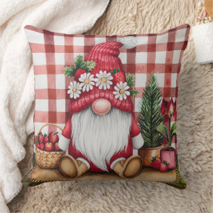 Coussin Lutin de Noël fantaisiste à motif à carreaux rouge
