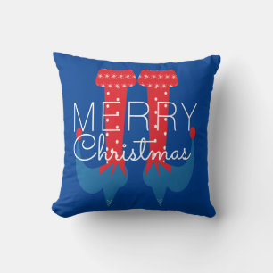 Coussin Lutin de Noël Rouge Bleu Script Flocon de neige