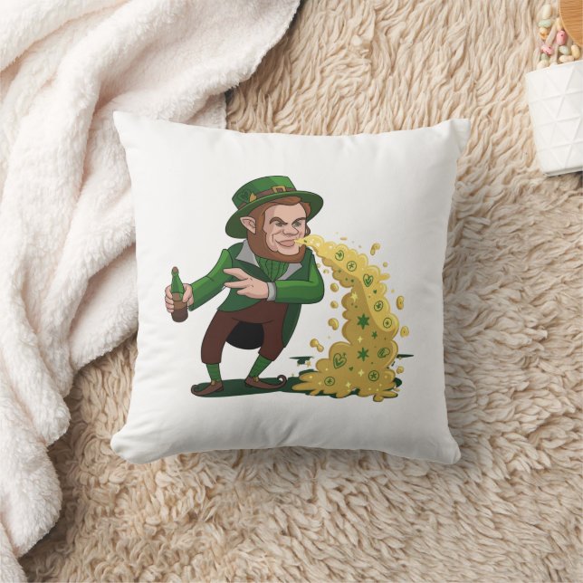 Coussin Lutin irlandais lançant des biscuits chanceux drôl (Couverture)