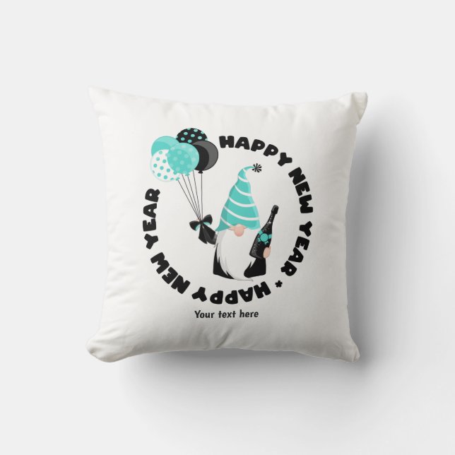Coussin Lutin sarcelle et noir célébrant la nouvelle année (Recto)
