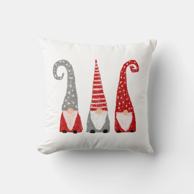Coussin Lutins de Noël scandinaves rouge gris blanc (Recto)