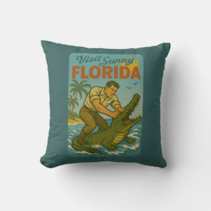 Coussin Lutte de Floride avec les Alligators Rétro Côtes
