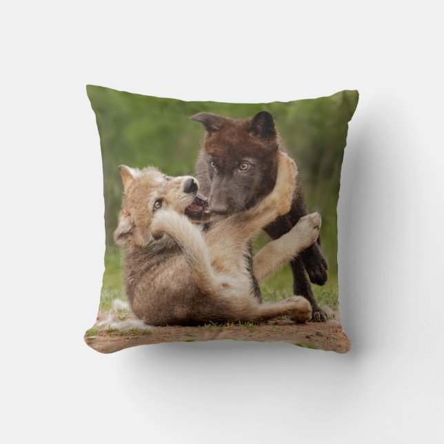 Coussin Luttes de louveteaux gris (Recto)