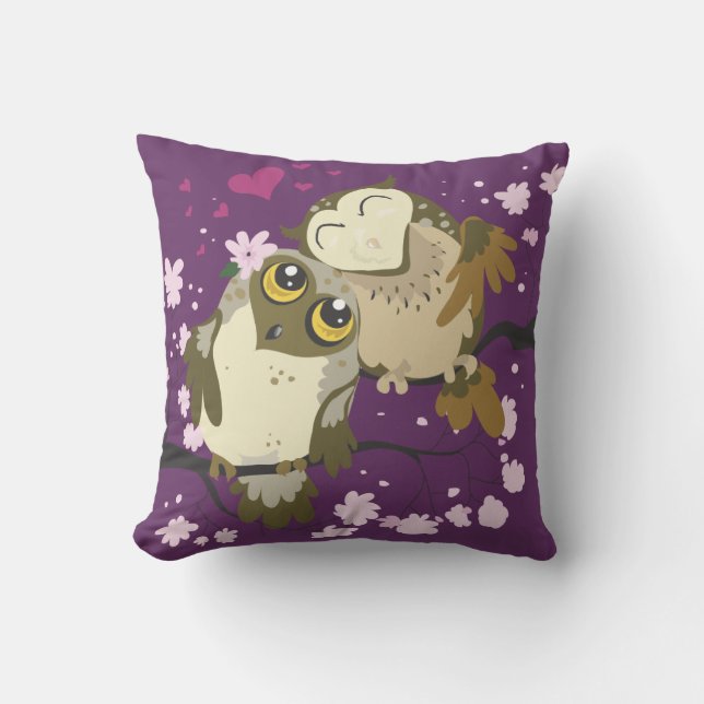 Coussin Luv Birds~ hibou lance l'oreiller (Recto)