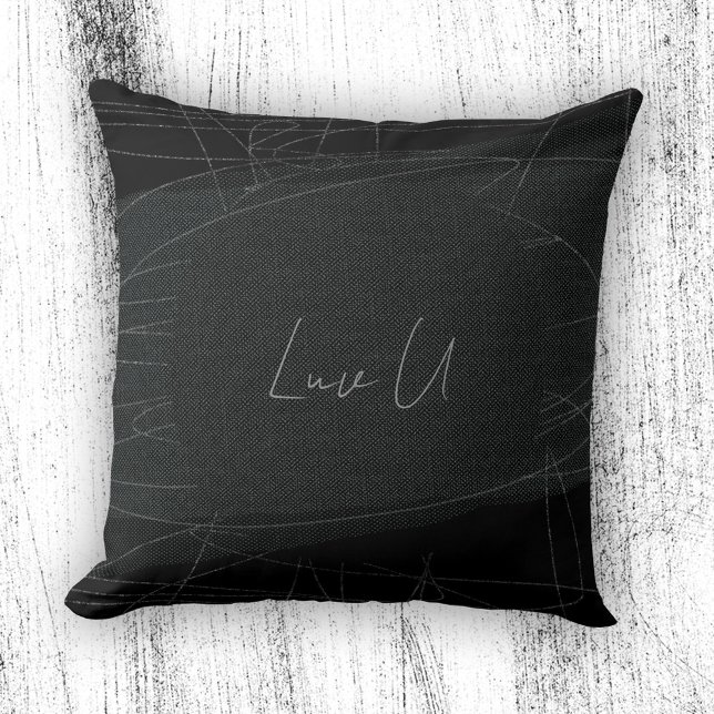 Coussin Luv U - Black Trendy Modern Scribbled Lines (Luv U - Black Trendy Modern Scribbled Lines Throw Pillow ©Susanne Sachers - Sunny Mind Design)