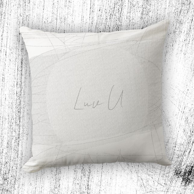 Coussin Luv U - Lignes griffonnées tendance modernes blanc (Luv U - White Trendy Modern Scribbled Lines Throw Pillow ©Susanne Sachers - Sunny Mind)