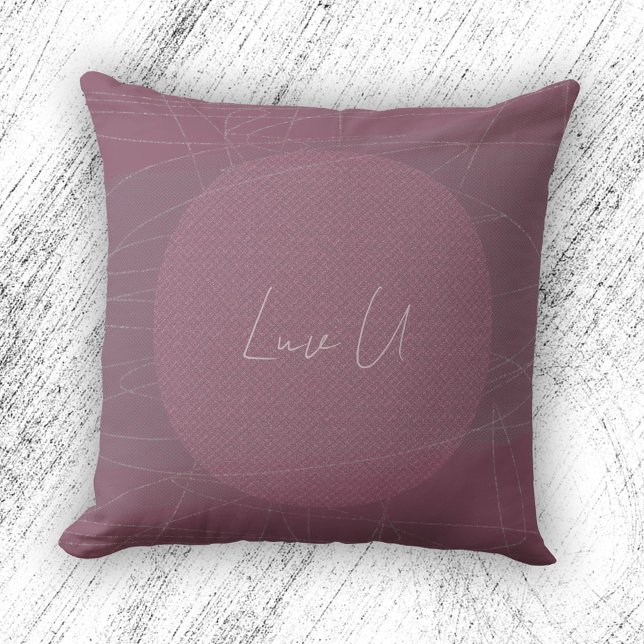 Coussin Luv U - Rose Lignes Griffonnées Modernes Tendance (Luv U - Rose Trendy Modern Scribbled Lines Throw Pillow ©Susanne Sachers - Sunny Mind Design)