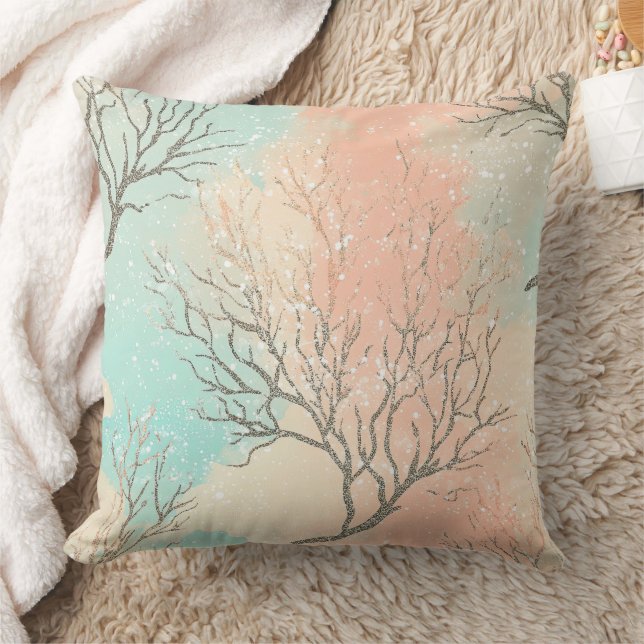 Coussin Luxe Aquarelle Corail et Vagues Océaniques (2) (Couverture)