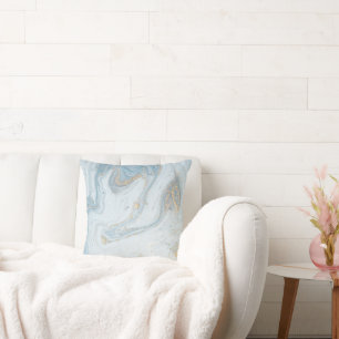 COUSSIN LUXE BLANC BLEU NEIGE QUEEN MARBRE LOIN CUSHION