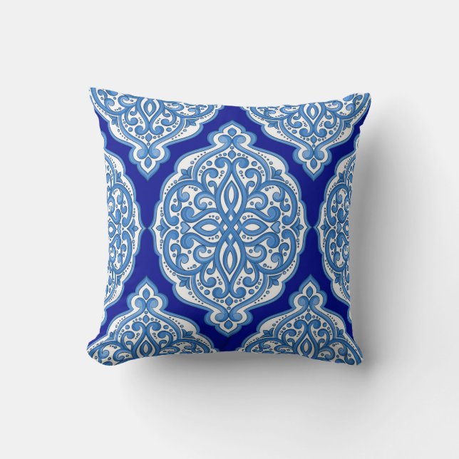 Coussin Luxe blanc-bleu, ornement turc. (Recto)
