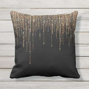Coussin Luxe Chic Black Gold Fringe Parties scintillant ét