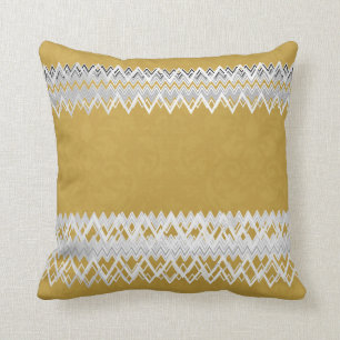 Coussin Luxe, élégance, lignes blanches, jaune moutarde
