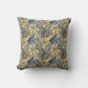 Coussin Luxe Elegant Or N' Black Tropical Flowers