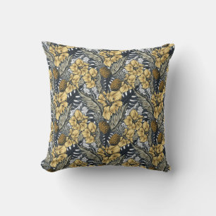 Coussin Luxe Elegant Or N' Black Tropical Flowers