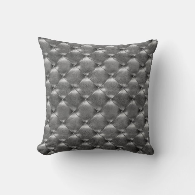 Coussin Luxe Glam Tufé Cuir Opulent Gris Graphite (Recto)