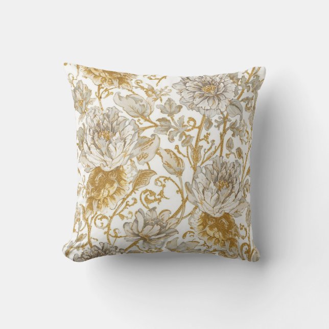 Coussin Luxe,La Beauté des Fleurs de Gold en Fleur Motif (Recto)