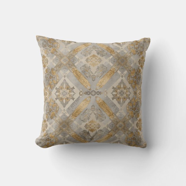 Coussin Luxe, Ornement Beigi Gris Or , Élégant (Recto)