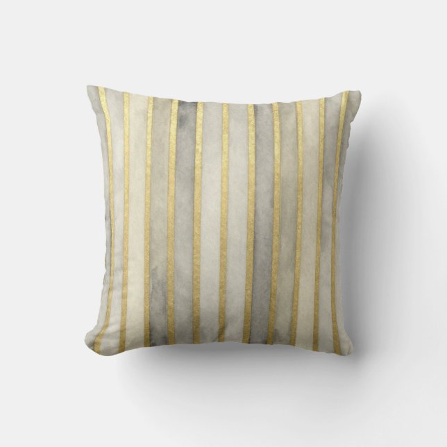 Coussin Luxe, rayures grises Beigi or,Élégant, Moderne (Recto)