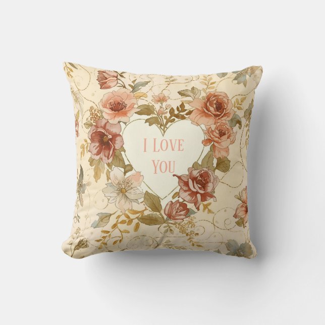 Coussin Luxe, Saint-Valentin, Je t'aime, Roses, Cœur d'amo (Recto)