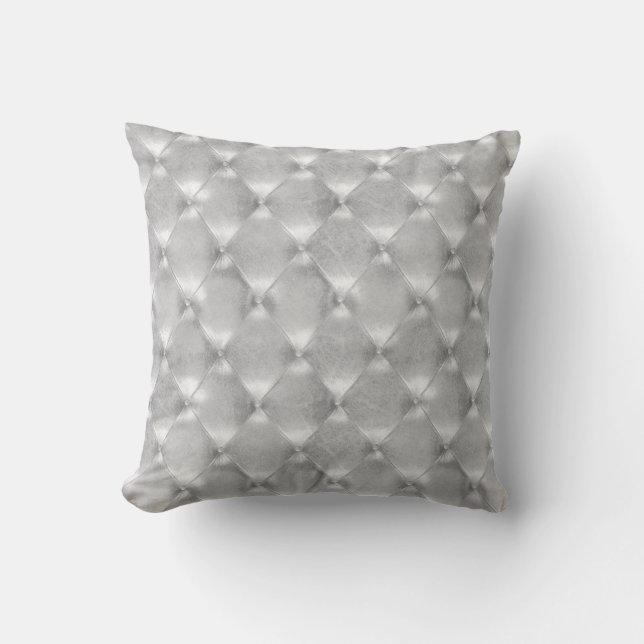 Coussin Luxe Silver Gris Tufé Cuir brillant opulent (Recto)